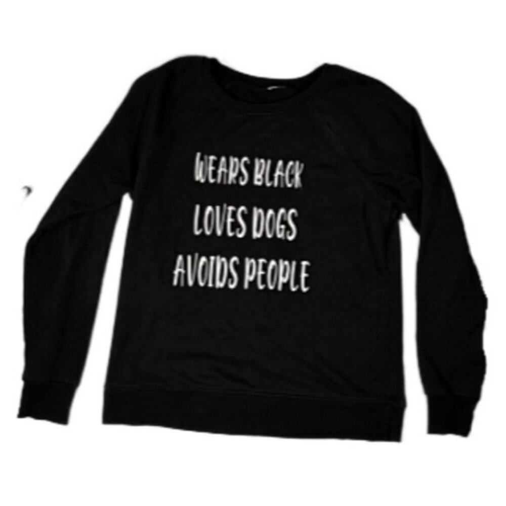 Wears Black, Loves Dogs, Avoids People Graphic Crewneck Sweatshirt